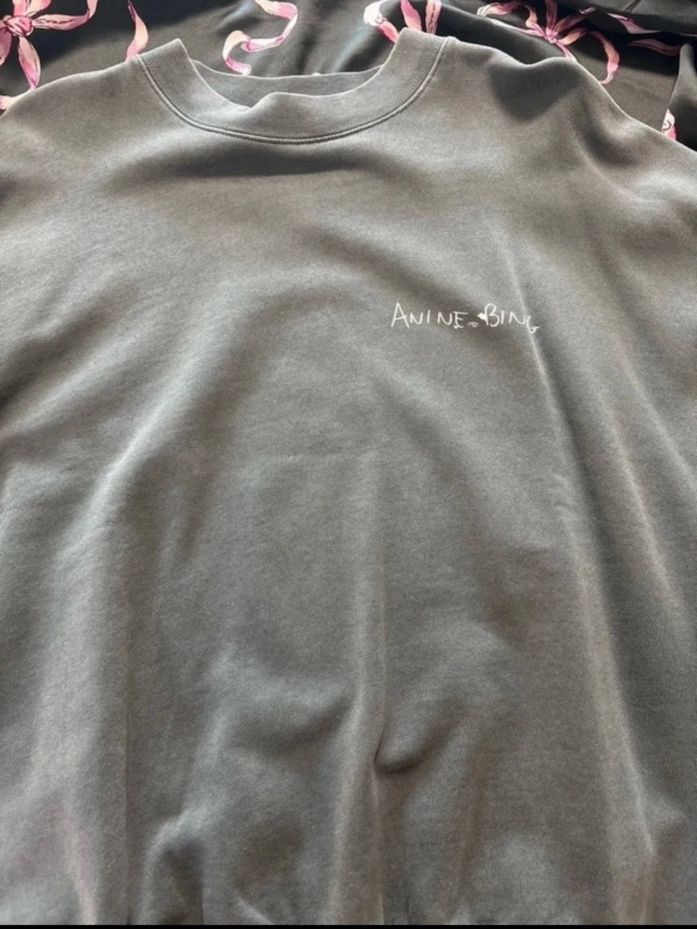 Anine Bing Charcoal Gray Logo Crewneck Sweatshirt